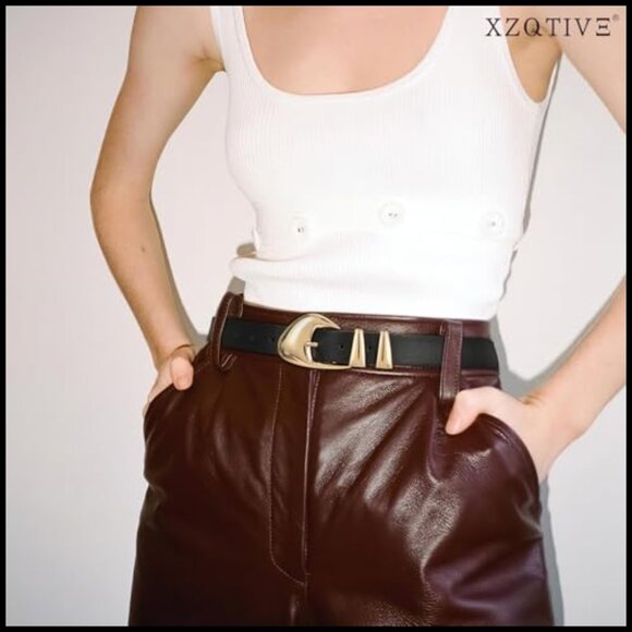 Faux Leather Belt with Gold Buckle for Women\'s Jeans and Dresses main image 7